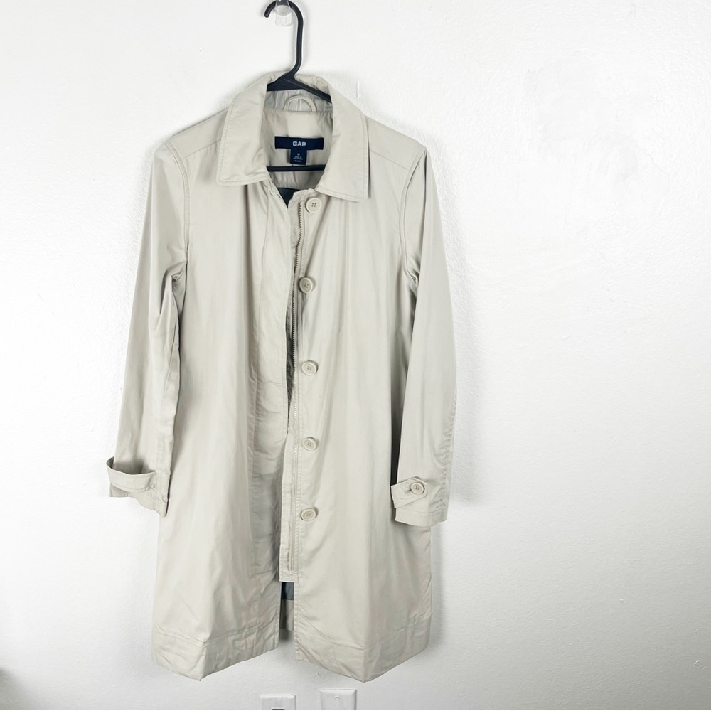 GAP Vintage Long Sleeves Lined Button Zipper Closure Pockets Trench Coat Medium - Picture 7 of 12